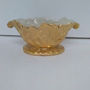 Vintage 22-Karat Weeping Gold Vase Planter Mid Century Porcelain Ceramic